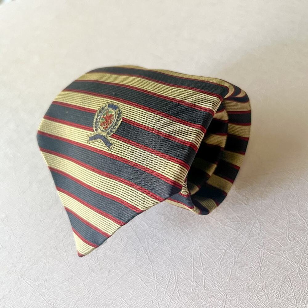100% Silk Neck Tie Vintage Tommy Hilfiger Navy Red and Gold Tie